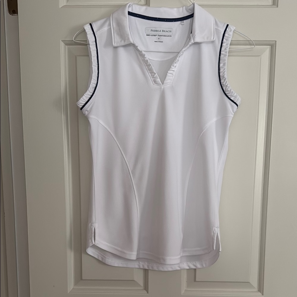 Pebble Beach White and Blue Fitted Polo Tank Top